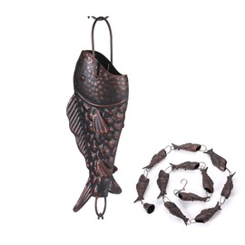Phaxth Antique Bronze Rain Chain with Rainbow Trout for Heavy Rain, Functional and Decorative Replacement Downspout Chain for Outside, Rain Catcher Chain for Gutters, 8.5FT