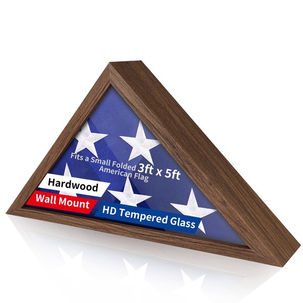 DecoWoodo Wooden Flag Display Case for 3'x5' Folded American Flag