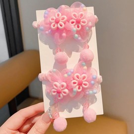 WENJESO Kids Hair Elastic Flower Hair Accessories Girls Baby Scrunchie Hair Clip Set of 4 - 2#