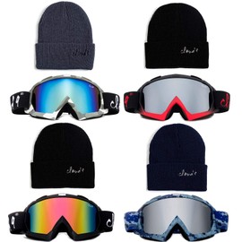 Cloud 9 Professional Snow Ski Goggles Adult Anti-Fog Dual Lens UV400 Protection (Combo- Camo Goggle & Gray Beanie, Green Revo)