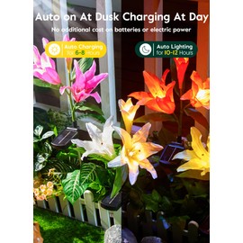 Brightown Outdoor Solar Garden Lights - 4 Pack LED Solar Flower Lights with Larger & More Realistic Lily, Bigger Solar Panel, Waterproof Solar Lights for Outside Yard Patio Garden Decorations