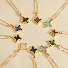 Enforgio Gold Clover Necklace for Women Dainty 14K Gold Plated Pendant Necklace Adjustable Chain Choker Charm Colorful Clover Pendant Lucky Necklaces for Women Jewelry. (Natural Red Agate Stone)