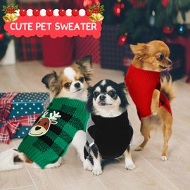 Sanwuta 3 Pieces Christmas Dog Sweaters Sets Santa Snowman Reindeer Plaid Puppy Dog Sweaters Clothes Pet Knitwear for Dog Cat Pet Costume (Medium)