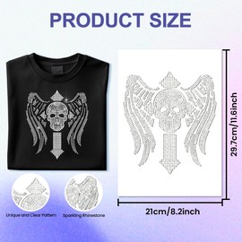 ANATTASOUL White Rhinestone Iron on Transfer Cross and Skull Wings Bling Diamond Hotfix Patches for Clothes, Large Iron On Sequin Applique for Jeans Jacket Caps Bag T-Shirts Shoes DIY Decor