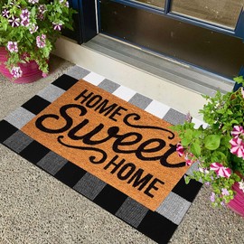 Cekene Buffalo Checkered Front Door Mat Outdoor Cotton Woven Door Mats Black and White Outdoor Rug Washable Porch Rug Entry Mats 60x90cm