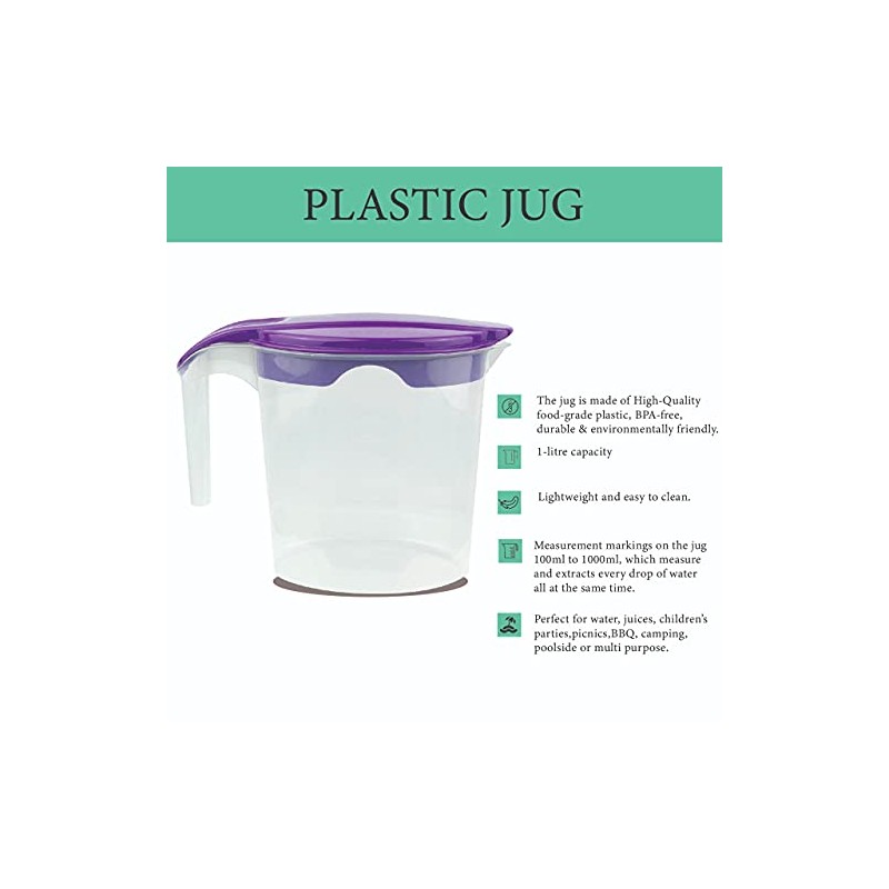 6 x Jugs 1 Litre Fridge Door Plastic Jug -