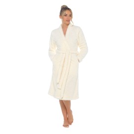Womens Luxury Teddy Bear Fleece Long Cardigan Robe + Belt Ladies Dressing Gown Cream XL/UK 20-22