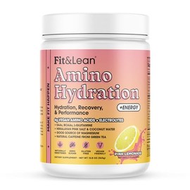 Fit&Lean Amino Hydration Plus Energy, Polvo Pre Entrenamiento Endulzado Naturalmente, 6g de Aminoácidos Veganos, Aminoácidos Esenciales, EAA, BCAA, Gl