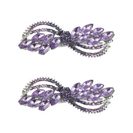 Ling & Bai 2Pcs Gold Rhinestone Hair Clips Wedding Sparkly Barrette Bridal Metal Headpieces Decorative Accessories for Women and Girls (Purple)