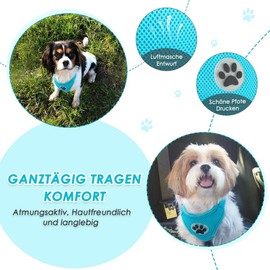 SlowTon Dog Harness with Seat Belt for Car, Breathable Dog Harness, Safety Belt with 2 Carabiner Hooks for Attaching to Seat Belt Buckle or Boot (Light Blue, L)