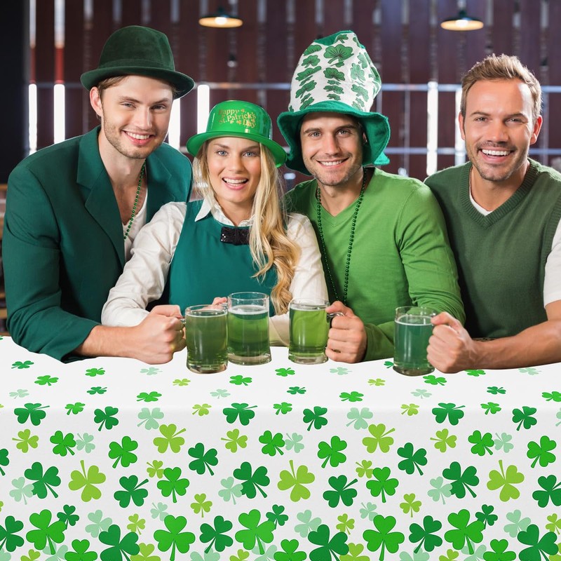 4 Pcs St Patricks Day Tablecloth Green with Assorted Shamrock