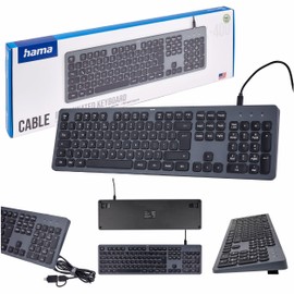 Hama Wired Keyboard CK-400 Black-Grey Polish QWERTY Layout, USB Illuminated Keyboard, AI Keyboard, Ergonomic, Low Noise, Detachable Cable, Multimedia Keys