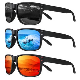 Sunglasses Men Polarized Sunglasses for Men Women Classic Sports Sun Glasses Driving Running Fishing with UV400 Protection (3 Pack) Grey/Ice blue/Red