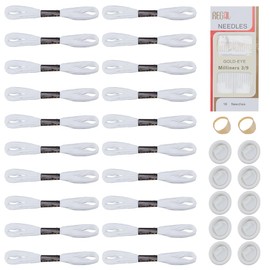 FREEBLOSS 48Pcs Sashiko Kit 16 Sashiko Needles 2 Thimbles 10 Finger Protector and 20 White Sewing Thread Quilting Craft Accessories DIY Sewing Tools for Embroidery