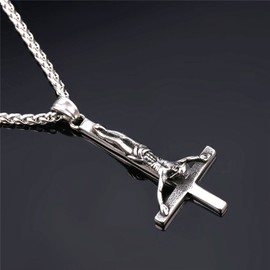 U7 Inverted Crucifix Pendant for Men Women Silver Upside Down Cross Necklace Catholic Jewellery