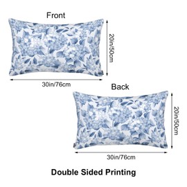 Siwehtu Blue Hydrangea Floral Leaves Pillow Protector, Decor Throw Pillows for Bedroom Pillowcases Cushion Cover for Sofa Couch Home Kitchen 20x30 Inches