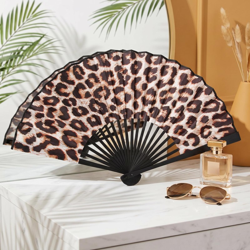 Kemay Large Foldable Clack Hand Fan Leopard Print Rave Fan