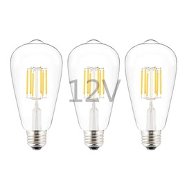 OPALRAY Low Voltage DC 12V/24V 6W LED Bulb, Edison Style ST21(ST64) Antique Shape, 12V PWM DC Dimmer, E26 Common Base, Warm White Light, 600LM, 60W Incandescent Equivalent, 12 Volts Input, 3-Pack