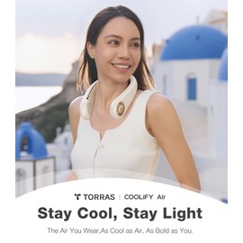 TORRAS COOLiFY Air Neck Air Conditioner, Ultra-Light Portable Neck Fan Rechargeable, Personal Cooling Device Neck Fans with 3 Modes Fan/Cooler/Heat, White