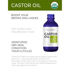 velona USDA Certified Organic Castor Oil - 2 fl oz | Stimulate Growth Eyelashes, Eyebrows, Hair | Cold pressed, Natural Oil, USP Grade | Hexane Free, Lash Boost Serum, Caster | Starter Kit…