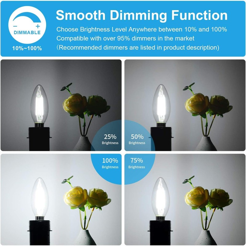 48-Pack Dimmable E12 LED Candelabra Bulbs 60W Equivalent, 5000K Soft