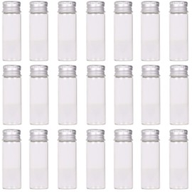 MaxMau 24 Tiny Jars with Aluminum Screw Lids 15ml Small Glass Bottles Clear Mini Vials Metal Caps Top Sample Message Bottle Jewelry Beads Herbs Storing Wedding Favors DIY Decorations