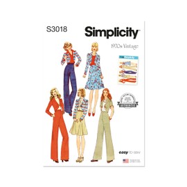 Simplicity SS3018H5 Misses' Vintage 1970's Wide Leg Pants, Flared Skirt and Jacket Sewing Pattern Packet, Design Code S3018, Sizes 6-8-10-12-14, Multicolor