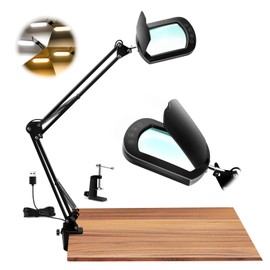 Fediman 10X Rectangle Magnifying Glass with Light & Dust-Proof Cover, 5 Color Modes Stepless Dimmable Magnifier with Stand, LED Clamp Desk Lamp Hands Free for Crafts Repair Reading Close Work