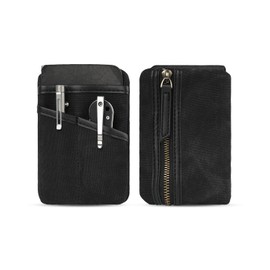 SAYRAM SP9 Pocket Organizer, Waxed Canvas EDC Pouch, Zipper Pocket Organizer Pouch for Men, Slim EDC Organizer for Coins, Notebook, Multitool, Tactical Pen (Black)