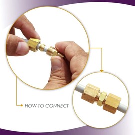 Ice Maker Water Line Brass Compression Tube Fitting, Union, 1/8” OD x 1/8” OD, 2 Pack