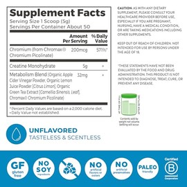 Orgain Micronized Creatine Monohydrate Lean Muscle Powder with Metabolism Blend, Unflavored, 50 Servings, Supports Muscle Strength and Brain Health, No Dairy or Soy, Gluten Free, Vegan