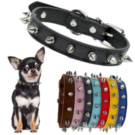 Spiked Dog Collars, Leather Spike Cat Collar Punk Rivet Studded Puppy Collars Durable with Buckle for Small Medium Large Dogs, (Black,L)