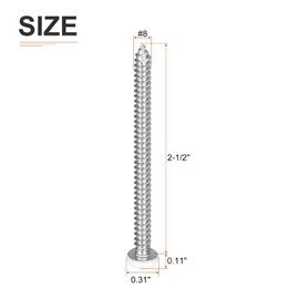 DTGN #8x2-1/2" White Screws 15Pack - 304 Stainless Steel Pan Head Phillips Sheet Metal Screw Self-Tapping Screw Wood Screws