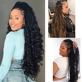Senegalese Twist Crochet Hair with Curly Ends - 12 Inch Boho Island Twist Crochet Hair 8 Packs Boho Goddess Twist Crochet Hair Pre Looped Crochet Twists with Curly Ends(12(8Packs), 27/613)