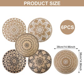 Set of 6 Round Place Mats for Dining Table, Placemat Heat Resistant and Washable PVC Place Mats, Versatile Place Mats Ideal for Dining Tables, Kitchen, Restaurants, Weddings - 38 x 38 cm