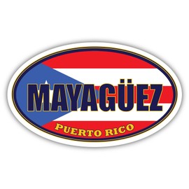 Mayagüez City Puerto Rico State Flag | PR Flag Mayagüez County Oval State Colors Reflective Sticker Car Decal 3x5 inches