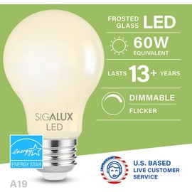 Sigalux Dimmable E26 Light Bulb 60 Watt Equivalent, Energy Star Certified Daylight 2700K LED Filament Bulb, A19 LED Edison Vintage Antique Frosted Bulbs with Medium Base, 800LM, UL Listed, 12 Packs