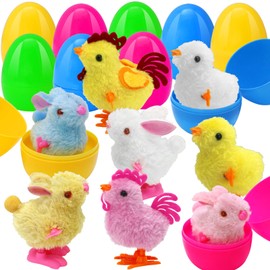 8pcs Easter Egg Prefilled with Wind Up Toys Inside, Easter Egg Fillers, Prefilled Easter Eggs with Wind-Up Jumping Chicks and Bunnies for Easter Basket Stuffers Easter Hunt Party Favors Supplies