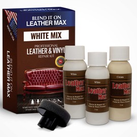 Leather Max Quick Blend - Kit de reparación y reparación de reacabado blanco, restaurar sofás, renovar muebles y reparar asientos de coche, chaquetas, sofás, botas, 3 tonos de color para mezclar con vinilo de piel y más (mezcla blanca)