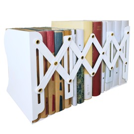 Yuetshuni Metal Bookends, Book Ends for Heavy Books, Adjustable Book Holder for Shelves, Book Stopper for Home/School/Office, Extends up to 19 inches, White