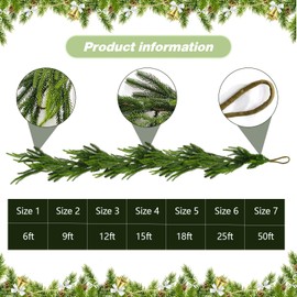 4PCS Christmas Norfolk Pine Garland,12 ft Artificial Green Garland Holiday Decoration Outdoor Indoor for Stairs Railing Fireplace