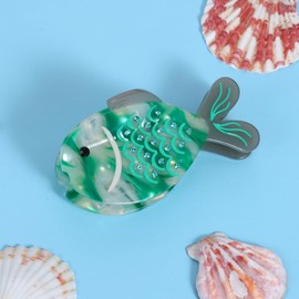 Green Fish Claw Hair Clip for Girls Women 3.15" Acrylic Ocean Sea Animal Strong Hold Jaw Cellulose Acetate Hair Catch Barrette Non Slip,Her Summer Beach Vacation Birthday Gift