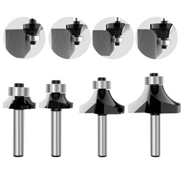 ROOCBIT 1/4 Inch Shank Roundover Edging Router Bit Set Woodworking Milling Cutter Tools 1/8" 1/4" 3/8" 1/2" Radius, Red Black Coating Random