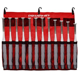 PowerNet Hanging Bat Bag Caddy for Baseball and Softball Teams | Hangs on Fence and Holds Up to 12 Bats | Keeps Players Ready and Dugout Organized (Red)