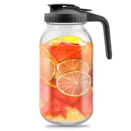 64 Oz Glass Pitcher with Lid, 2 Quart Heavy Duty Cold Brew Pitcher, Leak-Proof, Wide Mouth Mason Jar with Pouring Airtight Lid,Ideal for Fridge Storage