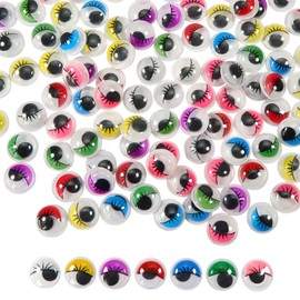 TOAOB 210pcs 10mm Plastic Wiggle Googly Eyes Self Adhesive with Eyelashes Assorted Colors Round Craft Sticker Eyes for DIY Arts Scrapbooking Decoration