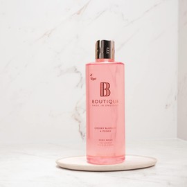 BOUTIQUE MADE IN ENGLAND Boutique Cherry Blossom & Peony Fragrance Body Wash 500ml - Refreshing - Cleansing - Essential Oils - Vegan and Cruelty Free - No SLS or Parabens - Made In England - Recyclable Bottle