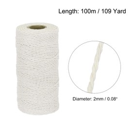 MECCANIXITY Cotton Rope Twisted Braided Rope Cord, Cream 100M/109 Yard 2mm Dia for Wall Hanging, Plant Hanger, Knitting, Macrame Knotting