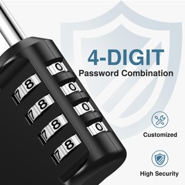 Puroma Combination Lock 4 Digit Waterproof Locker Locks Secure Outdoor Padlock for Gym Lockers, Toolboxes, Gates, Fences, Storage, Sports Locker (Black)