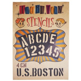 U.S. BOSTON Stencil Sheet Uppercase Letters & Numbers Set (4cm)
